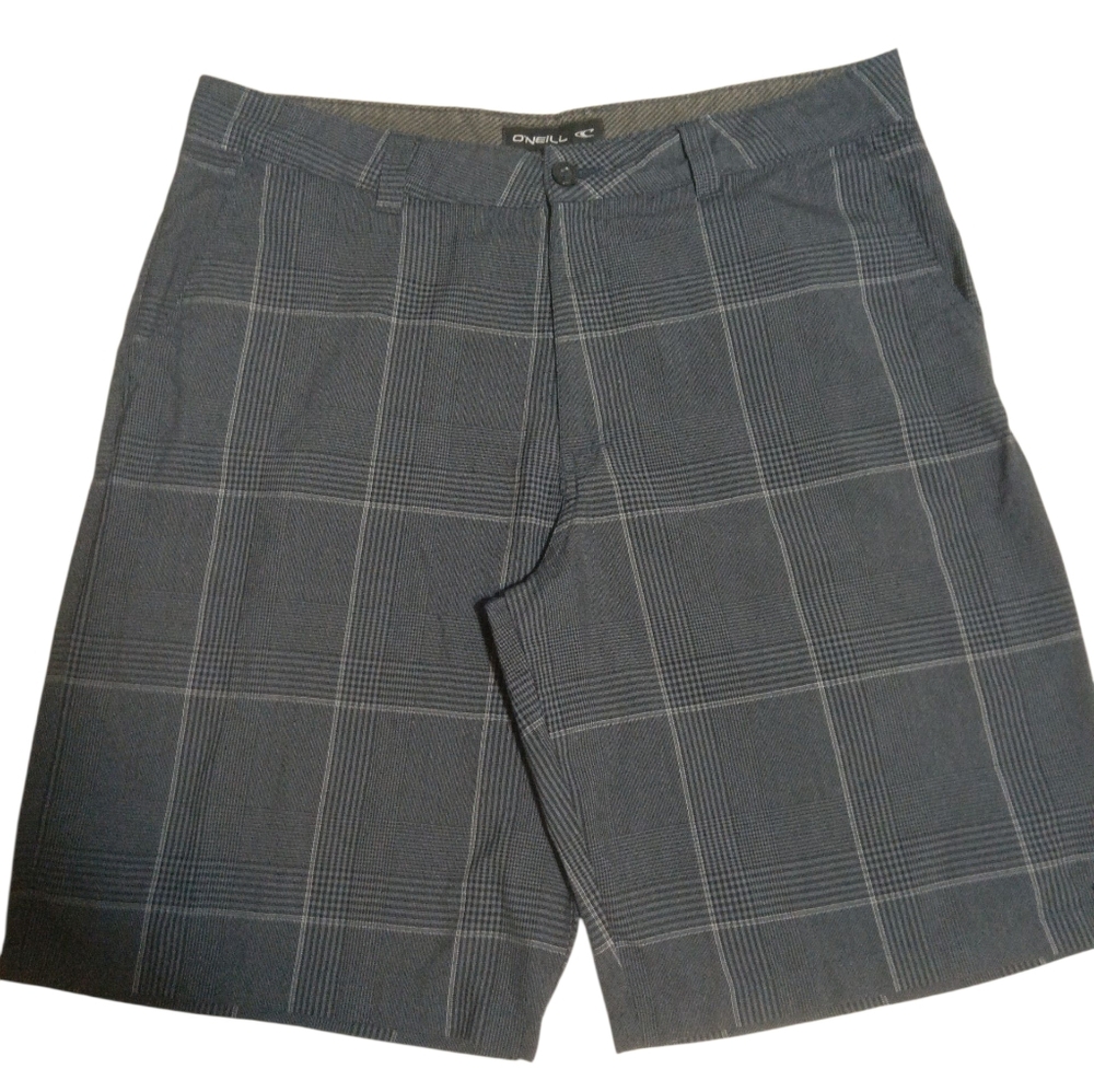 O'NEILL men's classic Navy & Gray checked shorts Size 36